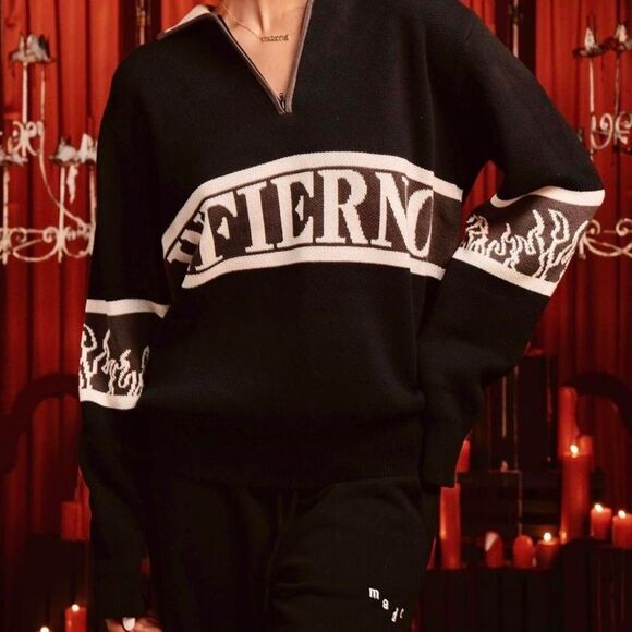 Voight By Valentina Made in Hell Collection Infierno Rugby 1/4 Zip Sweater S NWT - Picture 1 of 12